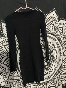 Black Ribbed Long Sleeve Dress