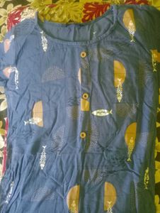Navy Blue Colour Top Cotton Blend 3 Four Sleeves