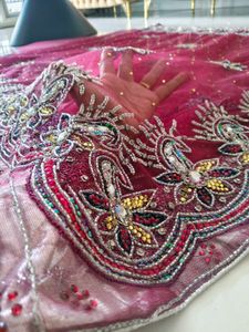 netted heavy handwork partywear saree(all work)