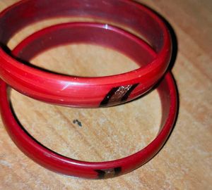 Red Glass Bangles - Set of 2
