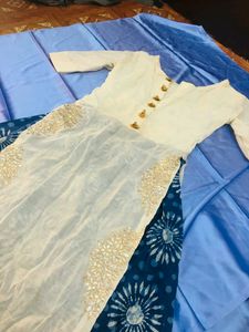 Off White With Navy Blue Printed Kurta