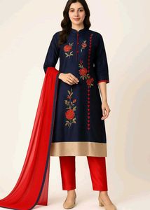 New Unused Embroidered Kurti Pant Dupatta Set