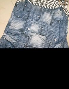 Striped &amp; Denim Print Tank Top