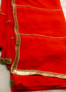 Orange Saree with Gold Dimond Patti Border