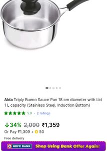 Alda Triply Bueno Sauce Pan 18 cm diameter with Li