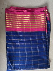 Blue &amp; Pink Checked Saree