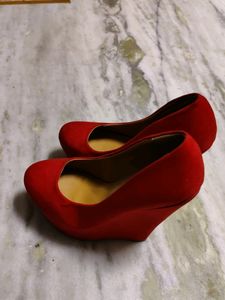 Pellenium Red Suede High Heel Wedges