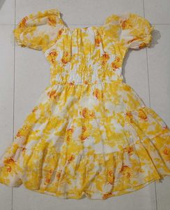 Yellow Floral Tiered Dress