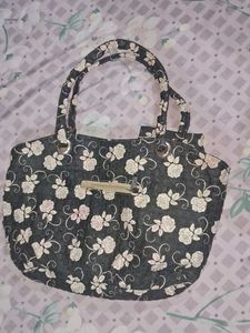 Black White Flora Handbag