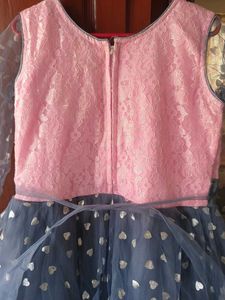 Silver with Pink Girl's Party Wear Gown