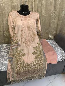 Elegant Peach Embroidered Kurti Set