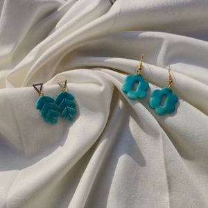 Combo Earrings Handmade Emerald Blue