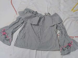 Black And White Striped Off Shoulder Top