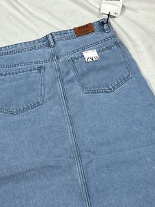 Zara Blue Denim Slit  Skirt