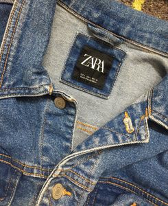 Zara Women Blue Solid Denim Jacket