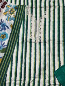 Striped &amp; Embroidered Kurti