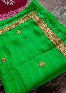 Parrot Green Zari Work Saree With Blouse