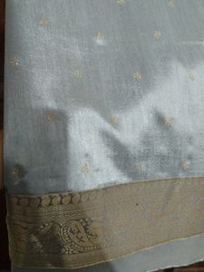 Grey Colour Saree With Golden Border