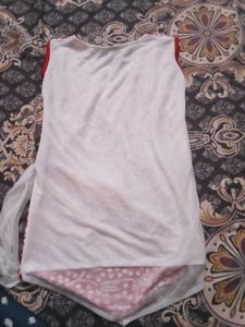 New  Red &amp; White Sheer Detail Top