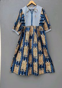 Tiger Print Midi Dress Deep Neck With String Close