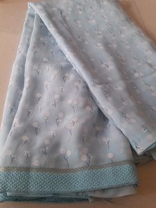 Light Blue Floral Print Saree With Stitched Blous