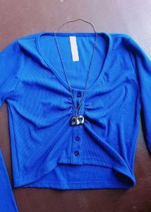 Full Sleeve Dark Blue Button Top 💙
