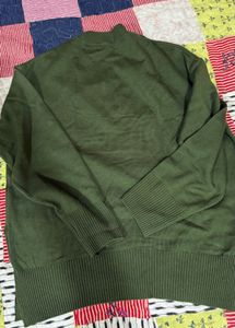 Oversized Green V-Neck Pullover Sweater