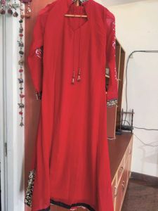 Red Anarkali Embroidered Suit Set