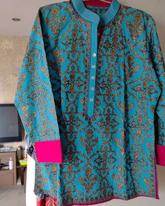Turquoise Printed Button-Down Tunic