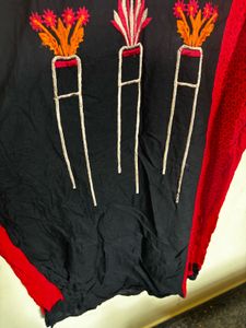 Embroidered Red Kurta - 2XL