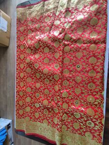 Red With Gold Floral Print Saree (Women&#39;s)
