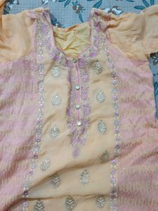 Peach Embroidered wide plazo Set