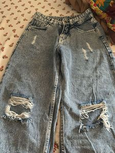 Ripped Wide-Leg Denim Jeans