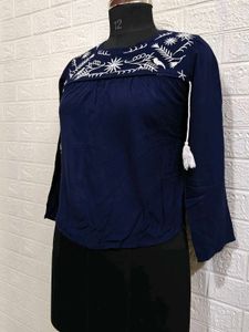 Embroidered Navy Blue Tunic