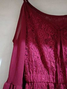 Burgundy Lace Ruffle Dress