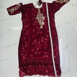 Maroon Embroidered Georgette Suit