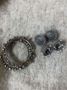 Silver Tone Bangle &amp; Jhumka Set