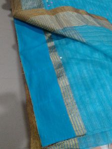 Cotton Organza Sky-blue Saree