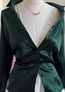 Emerald Green Satin Button-Up