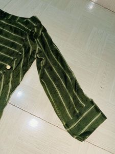 Green Striped Embroidered Kurti