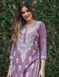 Levender Embroidered Straight Kurti 💜