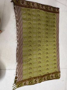 Beige Cotton Saree with Maroon Blouse