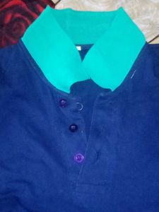 Blue Polo with Red and White Trim