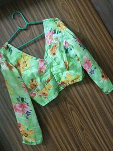 Neon Green Floral Blouse
