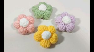 Crochet Puff Flowers Random 12 Colors