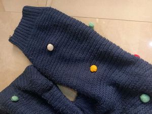 Cute Blue Pom-Pom Sweater