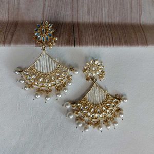 High Quality White Pearl Kundan Earrings