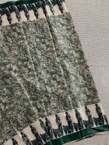 Tussar Silk Green Horse Print Saree