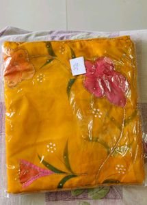 Mango Yellow Paint Colored Saree With Blouse. (New