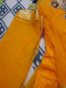 Yellow party wear heavy embroidery frock suit